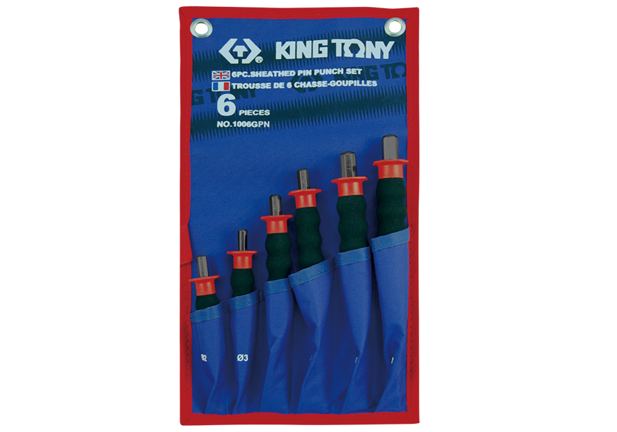Набор выколоток с протектором, чехол из теторона, 6 предметов KING TONY 1006GRN