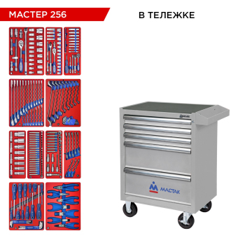 Набор инструментов "МАСТЕР 256" в серой тележке, 256 предметов МАСТАК 52-05256G