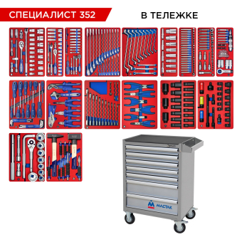Набор инструментов "СПЕЦИАЛИСТ 352" в серой тележке, 352 предмета МАСТАК 52-07352G