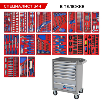 Набор инструментов "СПЕЦИАЛИСТ 344" в серой тележке, 344 предмета МАСТАК 52-07344G