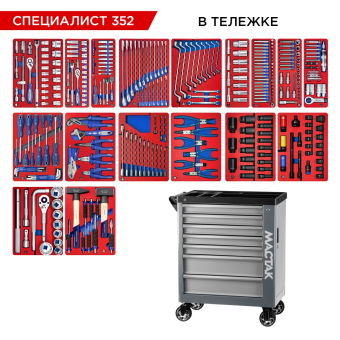 Набор инструментов "СПЕЦИАЛИСТ 352" в серой тележке, 352 предмета МАСТАК 50-07352G