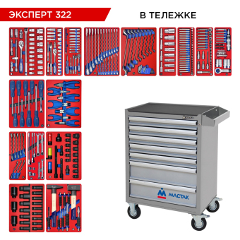 Набор инструментов "ЭКСПЕРТ 322" в красной серой, 323 предмета МАСТАК 52-07322G