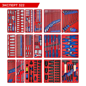 Набор инструментов "ЭКСПЕРТ 322" для тележки, 16 ложементов, 323 предмета МАСТАК 5-00322