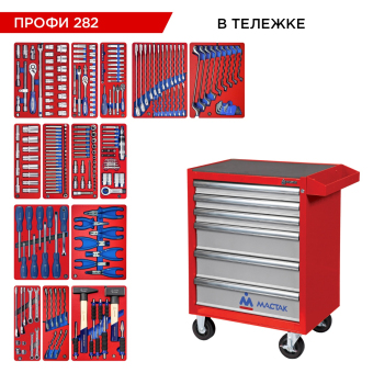 Набор инструментов "ПРОФИ 282" в красной тележке, 282 предмета МАСТАК 52-06282R