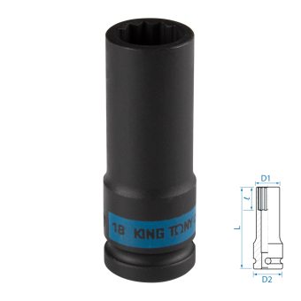 Головка торцевая ударная глубокая двенадцатигранная 1/2", 18 мм KING TONY 443018M