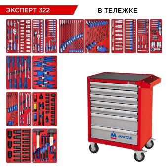 Набор инструментов "ЭКСПЕРТ 322" в красной тележке, 323 предмета МАСТАК 52-07322R