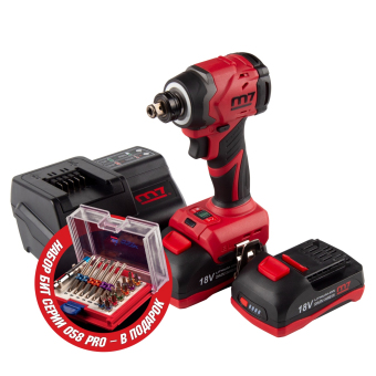 Аккумуляторный шуруповерт, ударный, 18 В, 4 предмета, кейс, в комплекте набор бит MIGHTY SEVEN DS-203SP