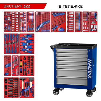 Набор инструментов "ЭКСПЕРТ 322" в синей тележке, 323 предмета МАСТАК 50-07322B