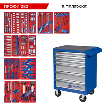 Набор инструментов "ПРОФИ 282" в синей тележке, 282 предмета МАСТАК 52-06282B