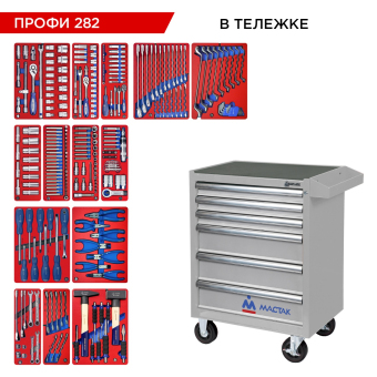 Набор инструментов "ПРОФИ 282" в серой тележке, 282 предмета МАСТАК 52-06282G